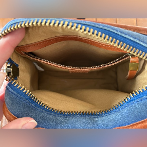 Madewell 1937 Accessories Mini Crossbody Bag Genuine Suede Cognac Leather Blue - Picture 8 of 11